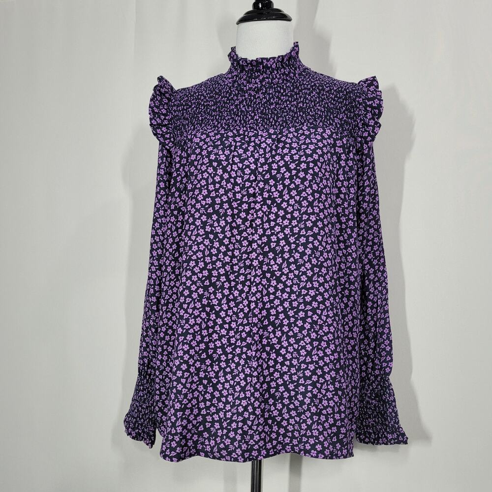 Barbour Midhurst Burst Black and Purple Long Sleeve Mock Neck Top Size 8